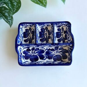 Vintage Mexican Handmade Floral Ceramic Organizer Jewelry Holder Appetizers